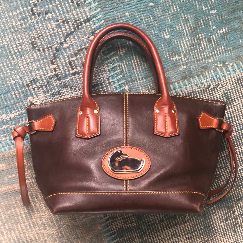 DOONEY & BOURKE rare tortoiseshell logo handbag brown leather